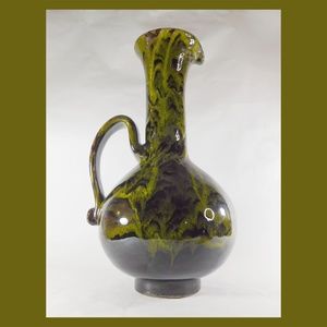 Vintage 15 Inch Tall Swirl Glaze Dipped Pot Belly Hand Thrown